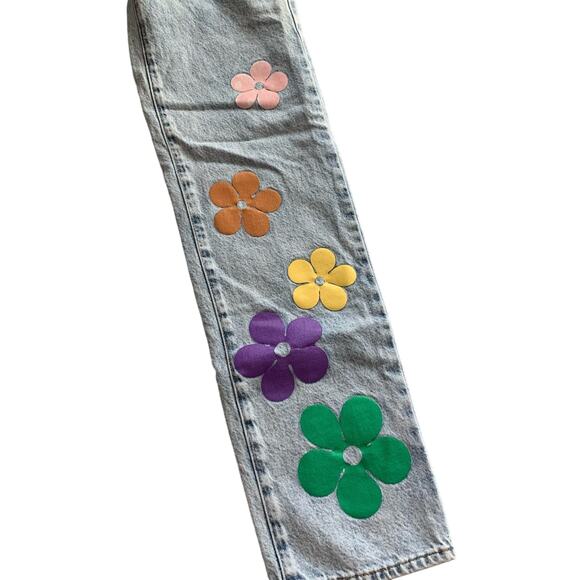 PacSun Boyfriend Jeans Light Blue Flower Graphic Sz 24 - Picture 5 of 16